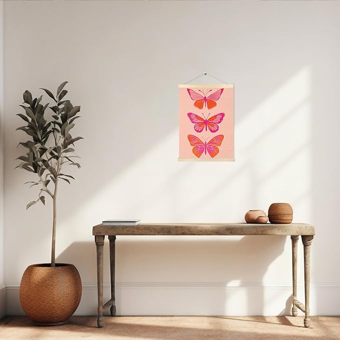 BESERH Funky Y2K Pink and Orange Butterfly Poster Hanger Frame, Preppy Room Dorm Decor, Trendy Retro Pink Butterfly Hanging Posters Wall Decor for Girls Room Girly Bedroom Apartment, 12x16 Inches