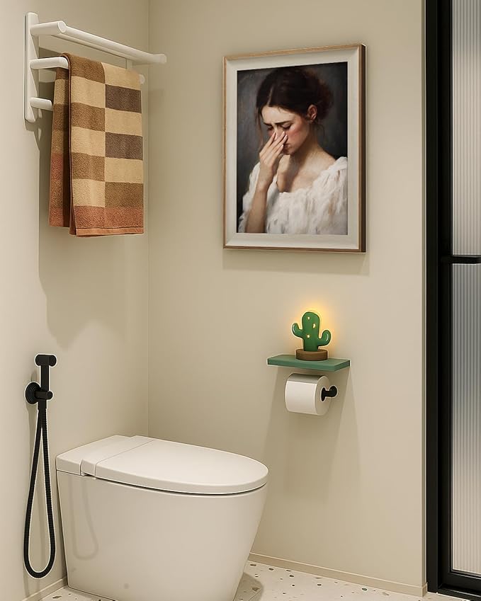 Framed Canvas Wall Art, 12x16 Inch Vintage Inspired Portrait of Woman with Subtle Humor, Classic Oil Painting Style Funny Bathroom and Bedroom Decor