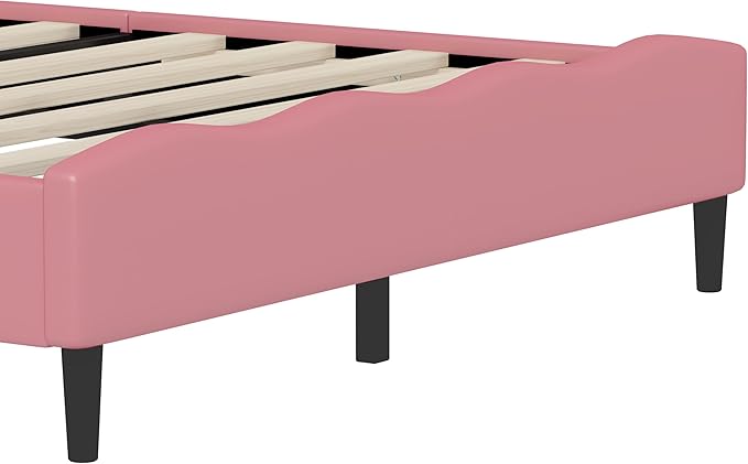 Bellemave Full Size Princess Bed Frame with Lovely Crown Shaped Headboard for Girls,Upholstered Platform Bed with Slats Support,Twin Girls Bed,Pink Cream