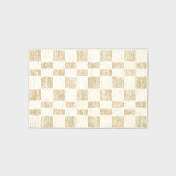 EverGrace Checkered Plaid Area Rug 2x3, Soft Fuzzy Faux Wool Rugs Washable Anti Slip Rugs Small Rug Carpet for Entryway Bedroom Living Room Hallway Kitchen Dining Room and Laundry Room, Beige