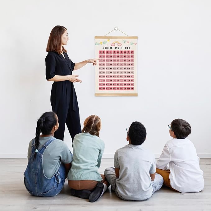 Numbers 1-100 Poster for Kids,Children's Education Poster,Montessori-Inspired Linen Number Chart ,Pink Math Wall Art for Toddlers, Preschool, Kindergarten & Homeschool Decor 14x18.5In(Pink）