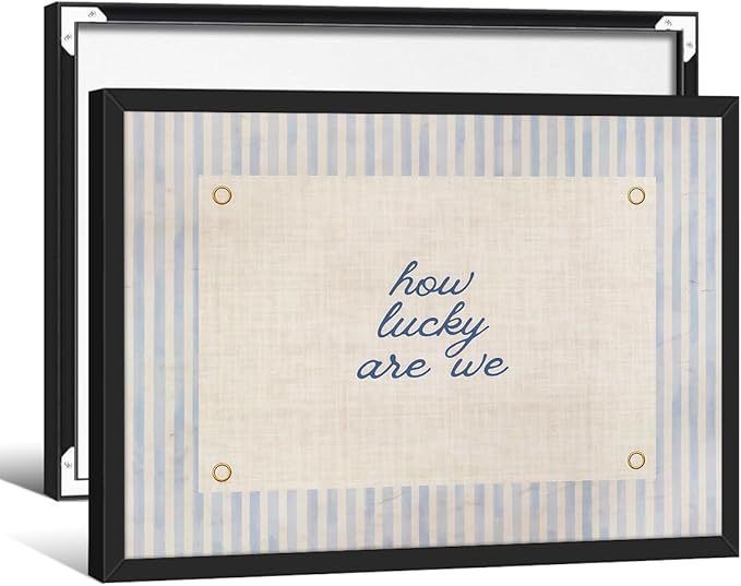 How Lucky Are We Quote Wall Art Navy Blue Positive Affirmations Poster 08x10 inch Black Framed Trendy Minimalist Aesthetic Canvas Prints for Dorm Bedroom Wall Decor