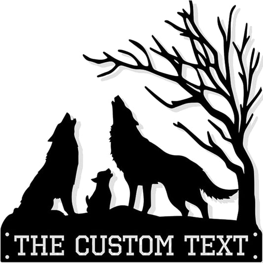 Custom Wolves Metal Sign, Personalized Metal Wall Art, Family Name Sign, Porch Sign, Room Decor, Cabin Decor, Birthday Gift for Nature/Wolves Lover