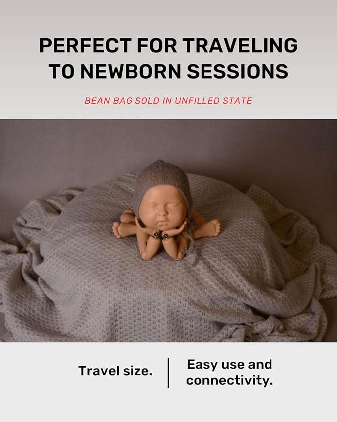Travel Size Newborn Photography Beanbag 32in| Bean Filling Not Included | Professional Faux Leather Poser | Baby Photo Prop & Pose Pillow Shapable - Newborn Photography Props