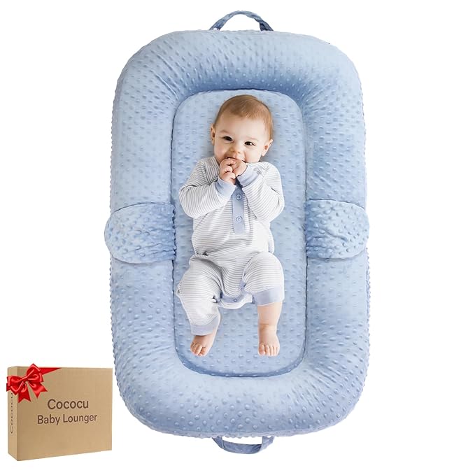Baby Lounger Pillow- Portable Baby Lounger for Newborn, 0-24 Months,3-in-1 Baby Nest for Home and Travel, Foldable & Soft, CPC Certification Newborn Babies Essentials Gifts, Blue
