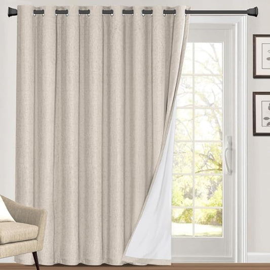 PrinceDeco 100% Blackout Curtains for Living Room Sliding Door Curtain Blackout Curtains 96 Inches Long Patio Drapes for Sliding Door Thermal Insulated Curtain,W100 X L96 Inch, Natural