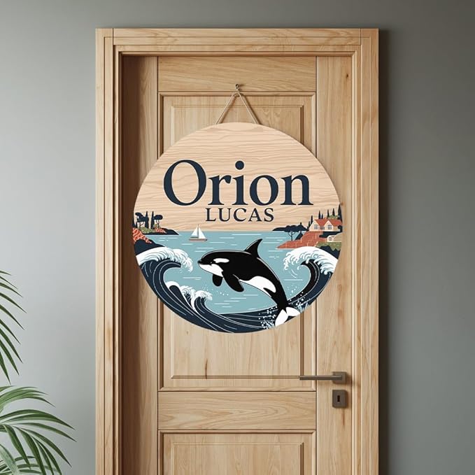 Personalized Name Signs for Kids Room, Whale Sign for Baby Door Decor, Newborn Gifts for Boy, Boys Nursery Wall Bedroom Decorations, Mother's Day Gifts for New Mom Dad Gift