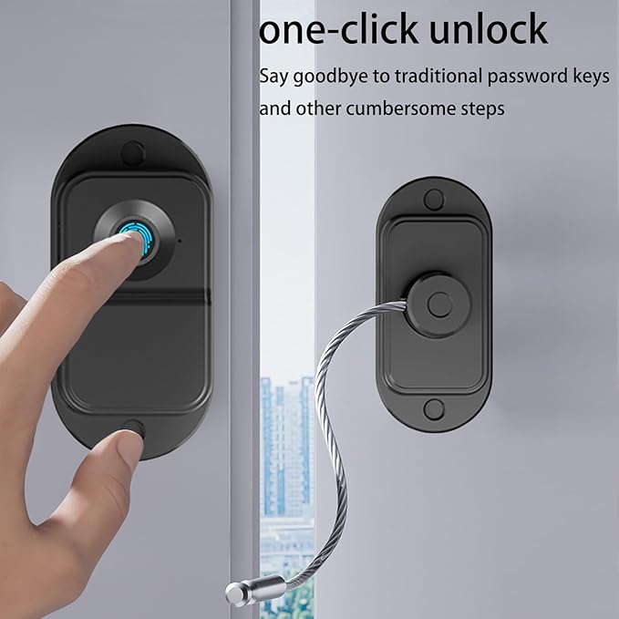 Fingerprint Fridge Lock, Refrigerator Lock with Fingerprint, for Fridge, Cabinet Locks, Drawers, Dishwasher, Toilet and Cabinet Locks Baby Proofing, 3M Adhesive No Drilling (Black)