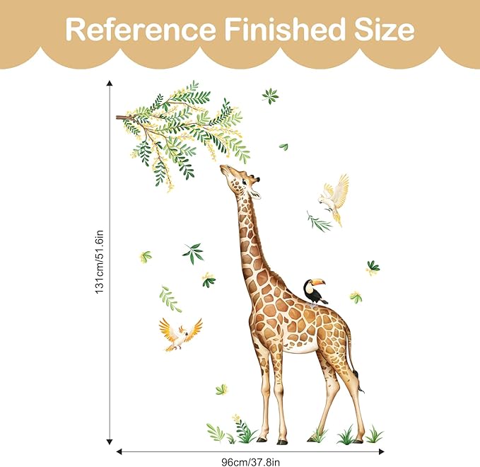 Tanlaby Large Giraffe Wall Decals Jungle Animal Wall Stickers Leopard Deer Safari Peel and Stick Art Decor for Baby Nursery Kids Bedroom Playroom Daycare Kindergarten