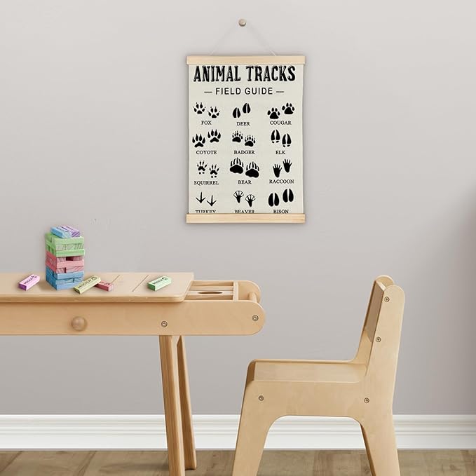 SereneHanctuary Forest Kids Nursery Decor,Forest Animal Kids Room Wall Art,Animal Tracks Playroom Poster Hanger Frame for Bedroom Nursery Toddler Room Decor,12X16Inches