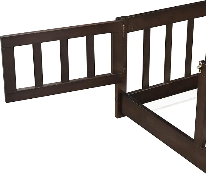 Bellemave Full Size Floor Bed for Kids, Girls, Boys, Rubber Wood Floor Bed with slats and Door, Espresso