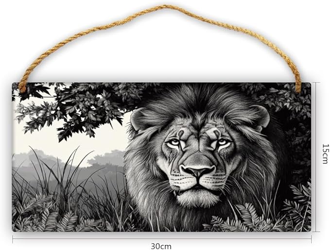 Rustic Monochrome Lion Decor wood plaques for crafts12x6 Inch, Wood Wall Decor & Plaque for Bedroom, Entryway, Kitchen & Nursery, Nice Home Decor Wood Sign for Craft Lovers