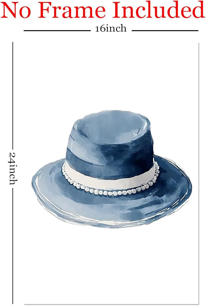 Cowboy Hat Canvas Wall Art Blue Hat Poster Blue Aesthetic Posters Trendy Aesthetic Art Abstract Watercolor Prints Modern Abstract Painting For Room Modern Minimalist Prints 16x24inch Frameless