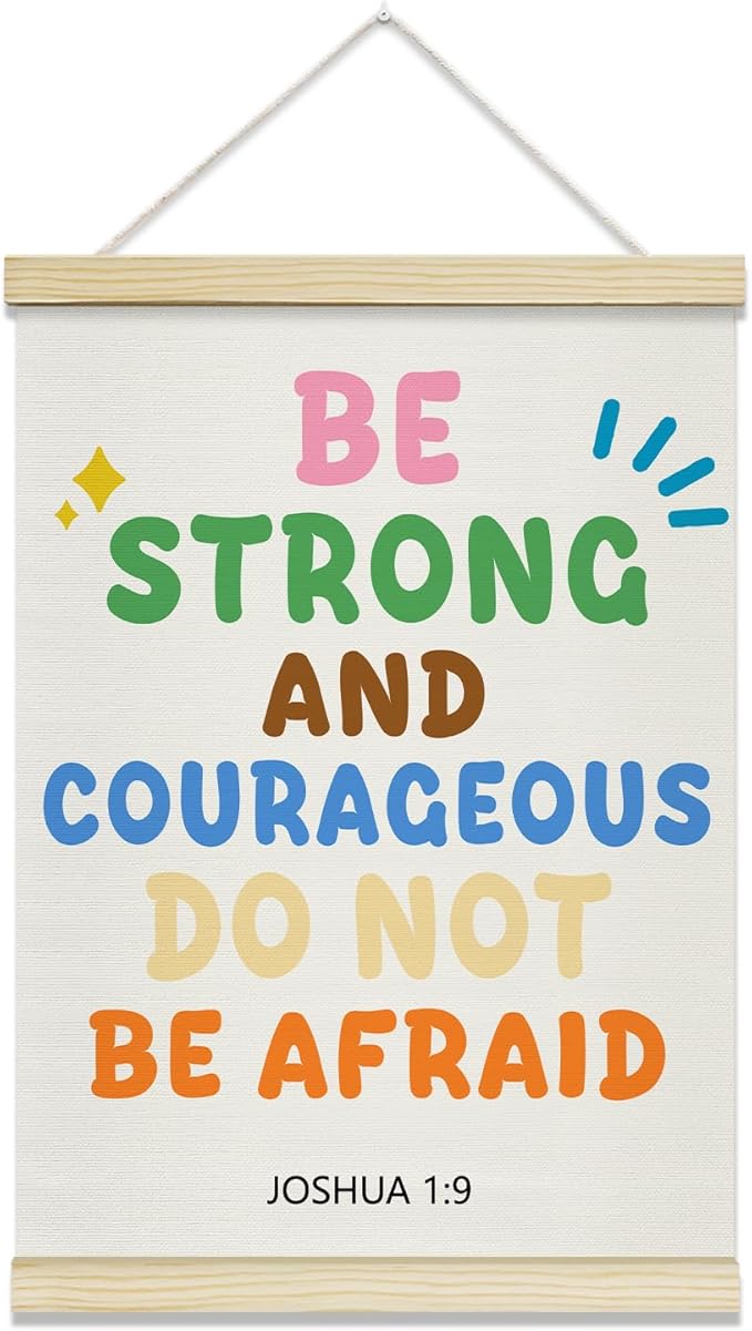 TRKAE Christian Classroom Canvas Poster Hanger Frame, Be Strong and Courageous Joshua 1:9 Wall Art for Kids, Scripture Wall Decor for Nursery Preschool Church -037