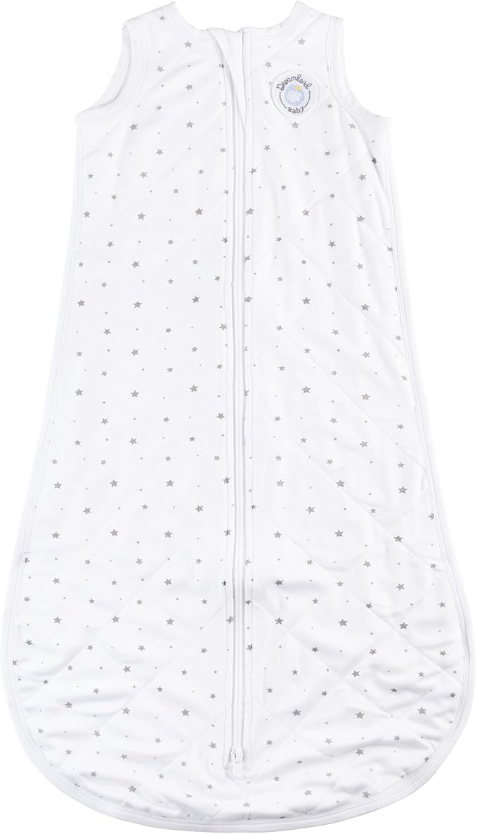 Dreamland Baby Lightweight Viscose Sleep Sack (0-6 months). 1.0 TOG Ultra Soft Blanket w/ 2-Way Zipper. 95% Viscose, 5% Spandex (White with Grey Stars). Mom-Owned US Business, Premium Materials