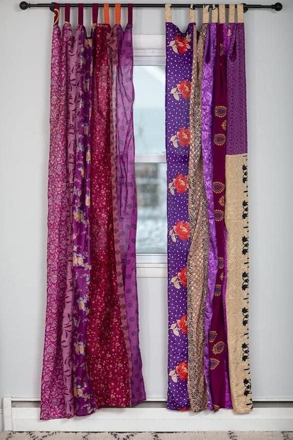 YILLE Sari Colorful Curtains Light-Filtering – Boho Curtains, Bed Canopy Panel, Tapestry or Window Treatment Beige Color (84 X 43 Inches) (Purple)