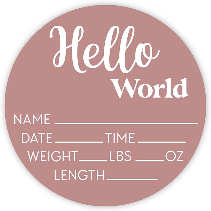 Hello World Newborn Sign - Baby Name Birth Announcement Plaque for Hospital - Photo Prop - Desert Rose Pink Nursery Decor - Shower Gift