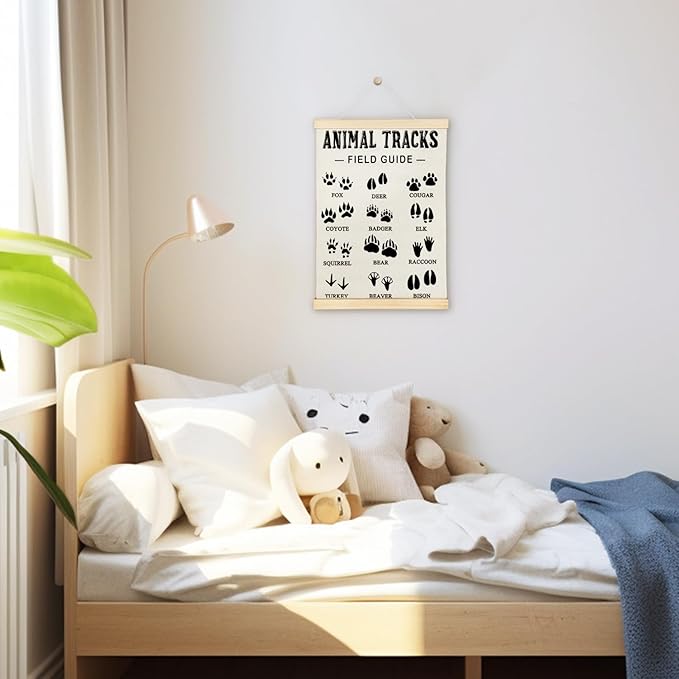 SereneHanctuary Forest Kids Nursery Decor,Forest Animal Kids Room Wall Art,Animal Tracks Playroom Poster Hanger Frame for Bedroom Nursery Toddler Room Decor,12X16Inches