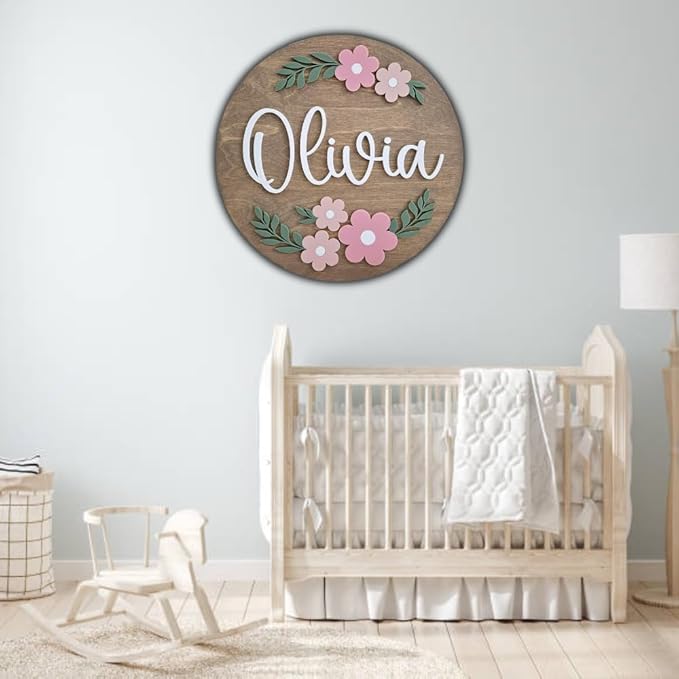 Personalized Wooden Name Sign - Custom Baby Name Signs for Nursery & Kids Room, Baby Announcement Sign, Wall Name Signs Personalized, Round Wooden Letters for Nursery Decor (Design 2)