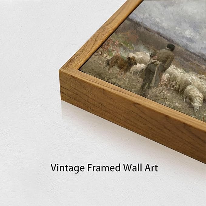 OIQArtOIQ Vintage Landscape Canvas Wall Art Framed Natural Scenery Painting Artwork Prints France Country Wilderness Farmhouse Decor Pictures Kitchen Bedroom Living Room Bathroom