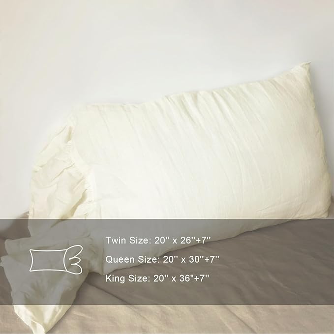 Ruffles Linen Pillowcase. Pure Flax Pillow Sham 100% French Linen Ruffled Pillow Cover, Standard, Queen, King Size 1 PCS (Twin, Ivory)