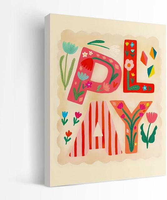 SZERE Cute Playroom Kids Floral Canvas Art Decor Posters Prints,Play baby boy girls Flowers Room Bedroom Canvas Wall Art Decor Aesthetic for Toddler Nursery Kids Gifts, ,11x14 Inch Set of 4 Pcs Playroom Pictures