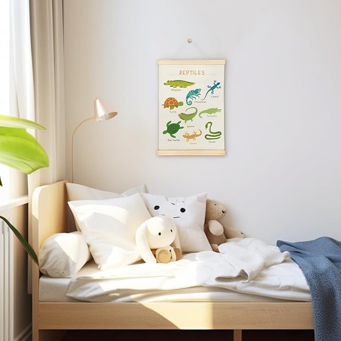 SereneHanctuary Reptile Animal Wall Art,Educational Animal Nursery Wall Decor, Boho Reptiles Poster Hanger Frame for Toddler Kids Bedroom Nursery Playroom Classroom Decor,12x16 Inches