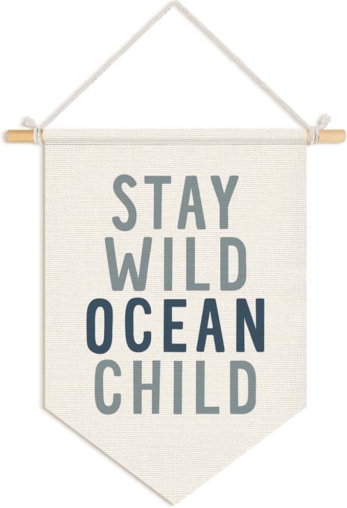 Wheatwin Ocean Nursery Decor, Stay Wild Ocean Child Wall Hanging Pennant Flag Banner, Coastal Beach Wall Decor for Kids Boys Girls Toddler Nursery Room Bedroom Playroom 15x11 Inch