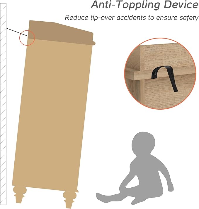 WAMPAT Kids Dresser for Bedroom with 6 Drawers, Oak Baby Dresser with Wide Chest of Drawers, Farmhouse Kids Closet Storage Organizer, Wood Dressers for Living Room, Nursery, Hallway
