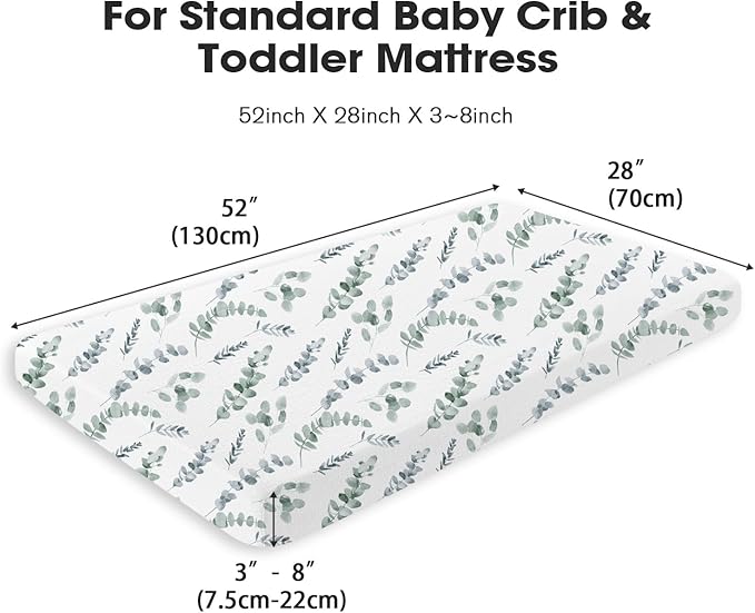 Little Grape Land Muslin Crib Sheets Fitted for Boys and Girls 2 Pack, 100% Cotton Baby Bed Sheets Soft Breathable, Neutral Fitted Baby Mattress Sheets for Standard Crib 52x28 inches, Green Leaves