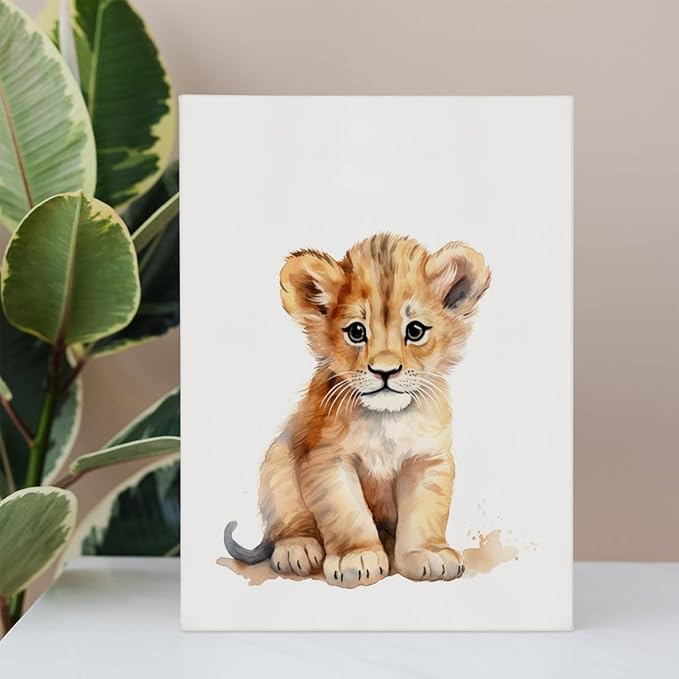 Woodland Nursery Decor, Baby Room Decor, Lion Wall Art Decorations For Safari Nursery Kids Toddler Boy Girl Room Playroom, Animal Wall Art Prints Poster 11x14 Inches Framed