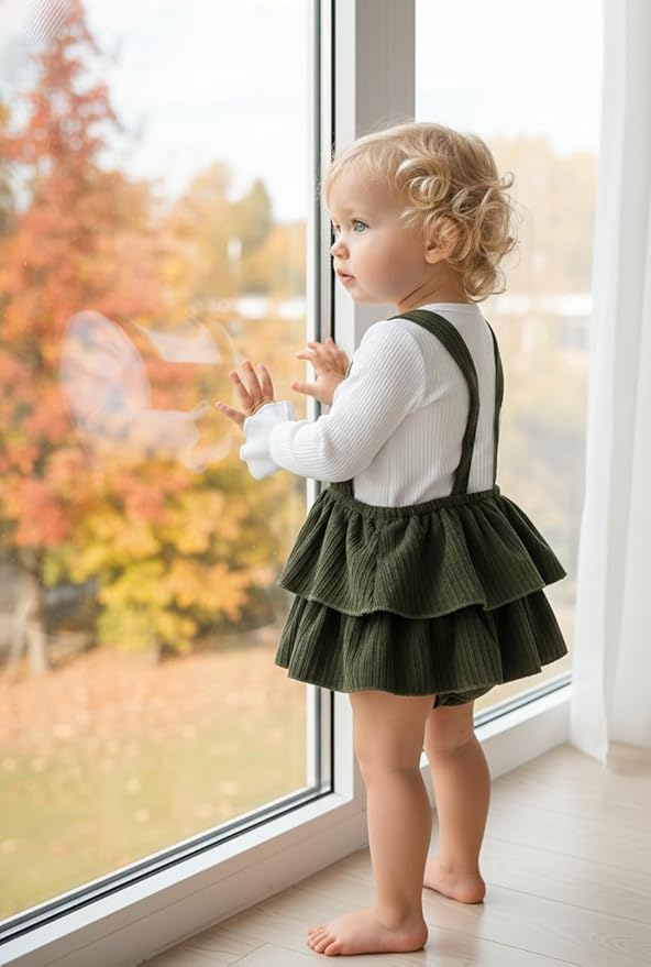 YOUNGER TREE Newborn Baby Girl Fall Winter Outfits Long Sleeve Romper Corduroy Overall Dress Infant Skirt Clothes Sets
