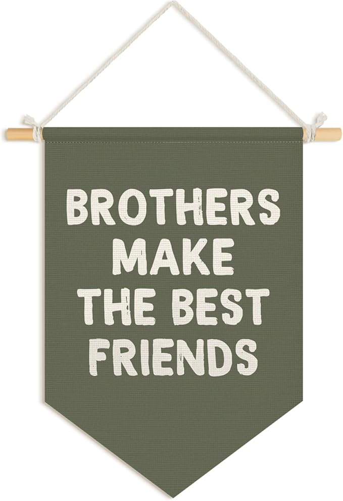Wheatwin Boys Room Decor, Brothers Make the Best Friends Wall Hanging Pennant Flag Banner, Sage Green Wall Decor for Nursery Toddler Baby Little Boys Bedroom Playroom 15x11 Inch