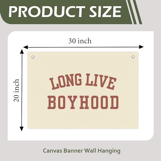 Long Live Boyhood Boys Room Decor - Linen Nursery Banner for Toddler Room Decoration, Farmhouse Kids Wall Hanging, Canvas Banner Flag for Baby Shower, Birthday Gift - A14