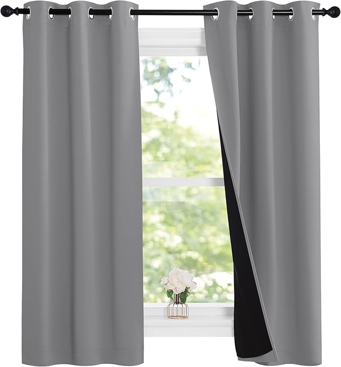 NICETOWN Noise and Lights Block Out Curtains, Thermal Insulated 100% Blackout 2-Layer Lined Drapes, Noise Cancellation Window Draperies for Dining Room (Silver Grey, 2 Panels, 37-inch W by 63-inch L)