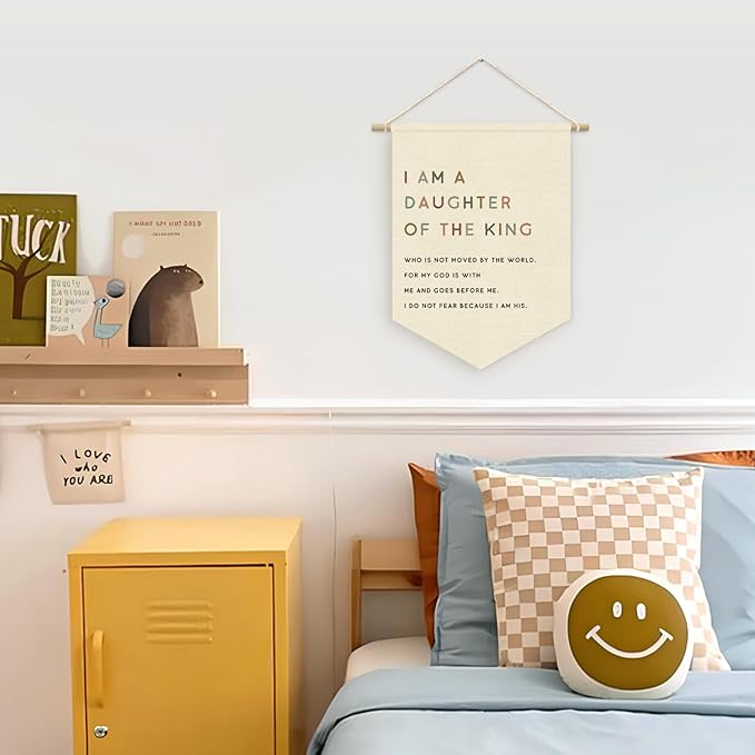 Girl Nursery Decor, I am a Daughter of the King Girl Nursery Banner, Christian Religious Bible Verse Wall Hanging Pennant Flag for Girls Bedroom Playroom