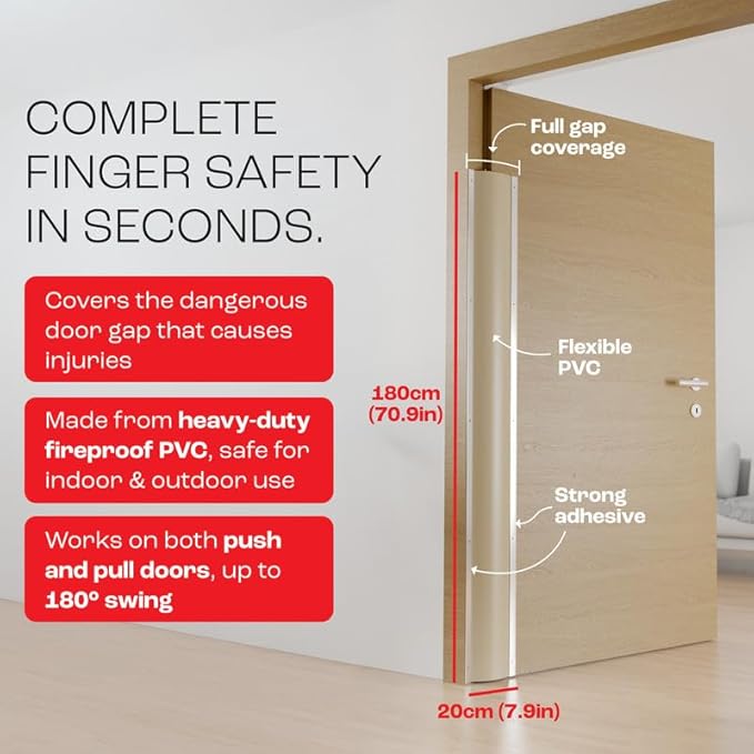 Door Finger Pinch Guard, Heavy Duty Child Safety Finger Protector for Door Hinges, Baby Proofing Jam Protector, Easy Install with Included Tape, Door Safety for Indoor/Outdoor, Cream, 5-Pack
