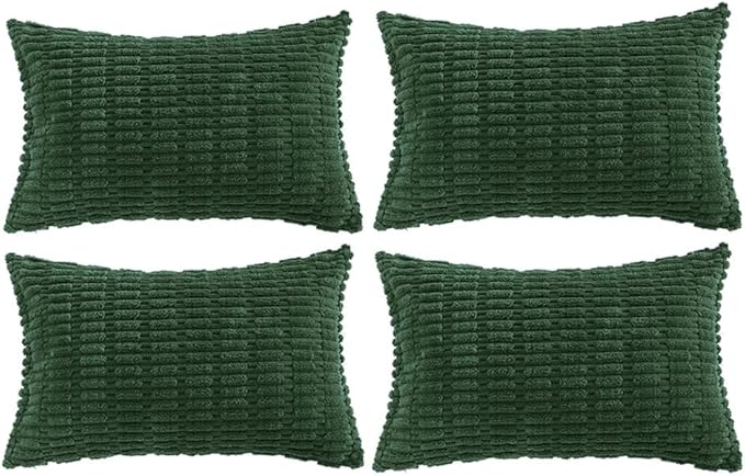 Fancy Homi 2 Packs Boho Dark Green Decorative Throw Pillow Covers 12x20 Inch for Couch Bed Sofa, Rustic Modern Farmhouse Home Decor, Soft Plush Corduroy Cute Square Cushion Case 30x50 cm