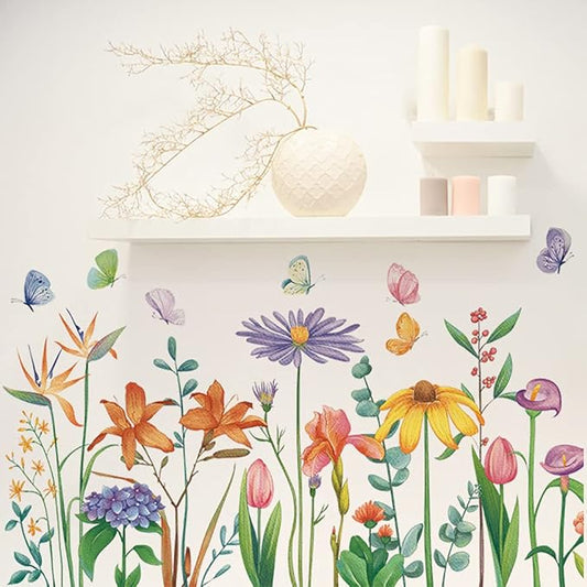 Runtoo Colorful Flower Wall Decals Butterfly Wall Stickers Kids Living Room Girls Bedroom Wall Decor