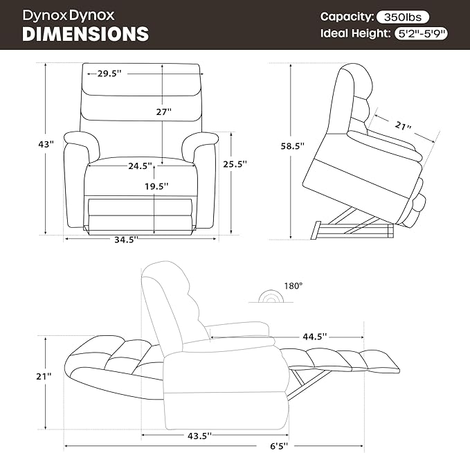 DYNOX 350 LBS Tall Man Power Dual Motor Lift Recliners Chairs for Elderly Lay Flat Lift Chair with Infinite Positions, Heat & Massage, Supports(9198L,Chenille,Brown)