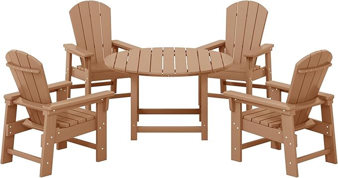Costaelm Paradise Kids 5-Piece HDPE Outdoor Patio Round Dining Table and Chairs Set, Teak