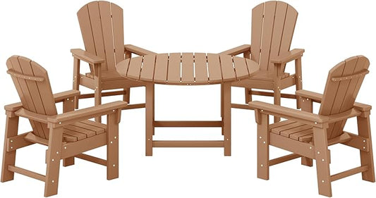 Costaelm Paradise Kids 5-Piece HDPE Outdoor Patio Round Dining Table and Chairs Set, Teak