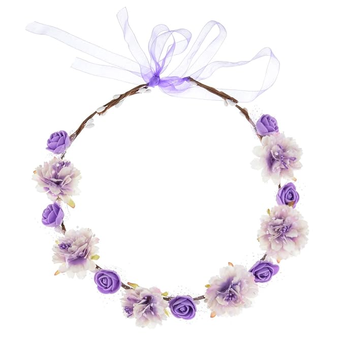 DDazzling Girls Breath Crown Flower Girl crown Floral Headband Wedding Hair Wreath Photo Props (Purple)