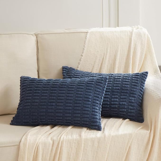 Fancy Homi 2 Packs Dusty Blue Lumbar Decorative Throw Pillow Covers 12x20 Inch for Living Room Couch Bedroom, Soft Corduroy Rectangle Solid Cushion Case 30x50 cm, Rustic Farmhouse Boho Home Decor