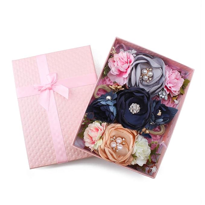 Baby Girl Floral Headbands- 3pcs Nylon Headband Handmade Flower Crown Elastic Hairband Newborn Toddler Hair Accessories Gifts for Girls （1-6 years old）