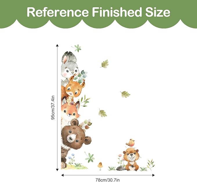 Tanlaby Jungle Animals Wall Stickers Cartoon Woodland Animal Wall Decals Bear Fox Forest Self-Adhesive Mural Removable Wall Art Sticker for Baby Nursery Kids Bedroom Playroom Daycare Classroom Decor