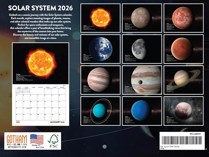 Solar System Calendar 2026 Planets Space Kids Monthly Wall Calender 12 Month | American Made In The USA