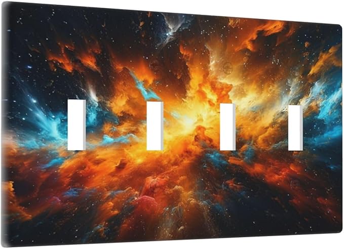 Light Switch Cover Cosmic Outer Space Nebula Explosion 4 Gang Switch Plate Covers Quad Toggle Wall Plates Decorative Switchplate Electrical Faceplate for Bathroom Home Decor