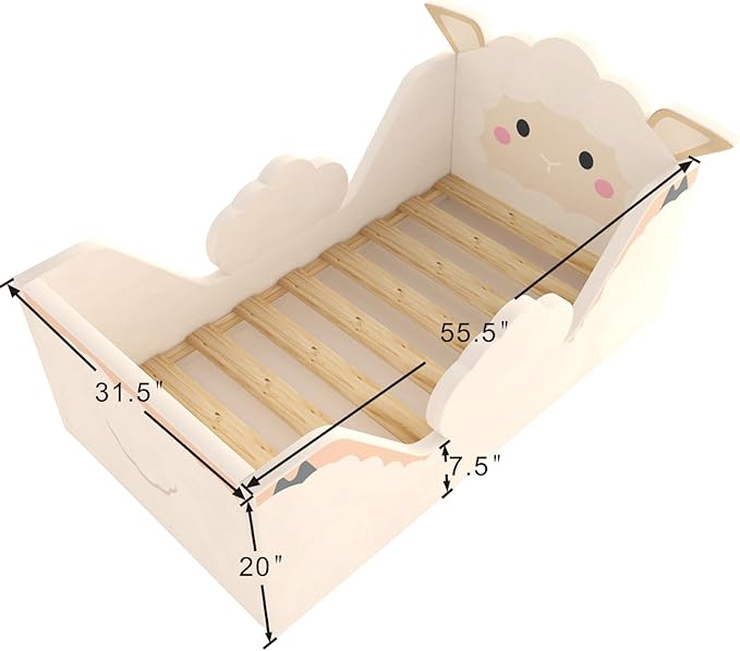 Toddler Beds, Child Bed for Kids with Extra Safty Broad, Standard Crib Size AnimalToddler Bed, Certified Fabric Toddler Beds,Toddler Floor Beds (Sheep)
