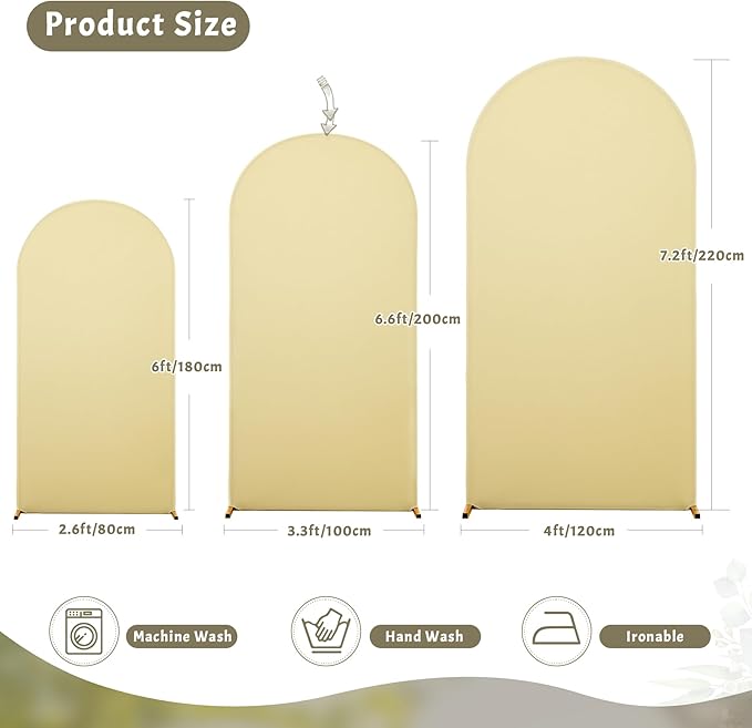 Khaki Arch Backdrop Cover 6.6FT Spandex Fitted Wedding Arch Stand Covers Round Top Chiara Arch Covers Stretchy Backdrop for Birthday Party Ceremony Banquet Decoration